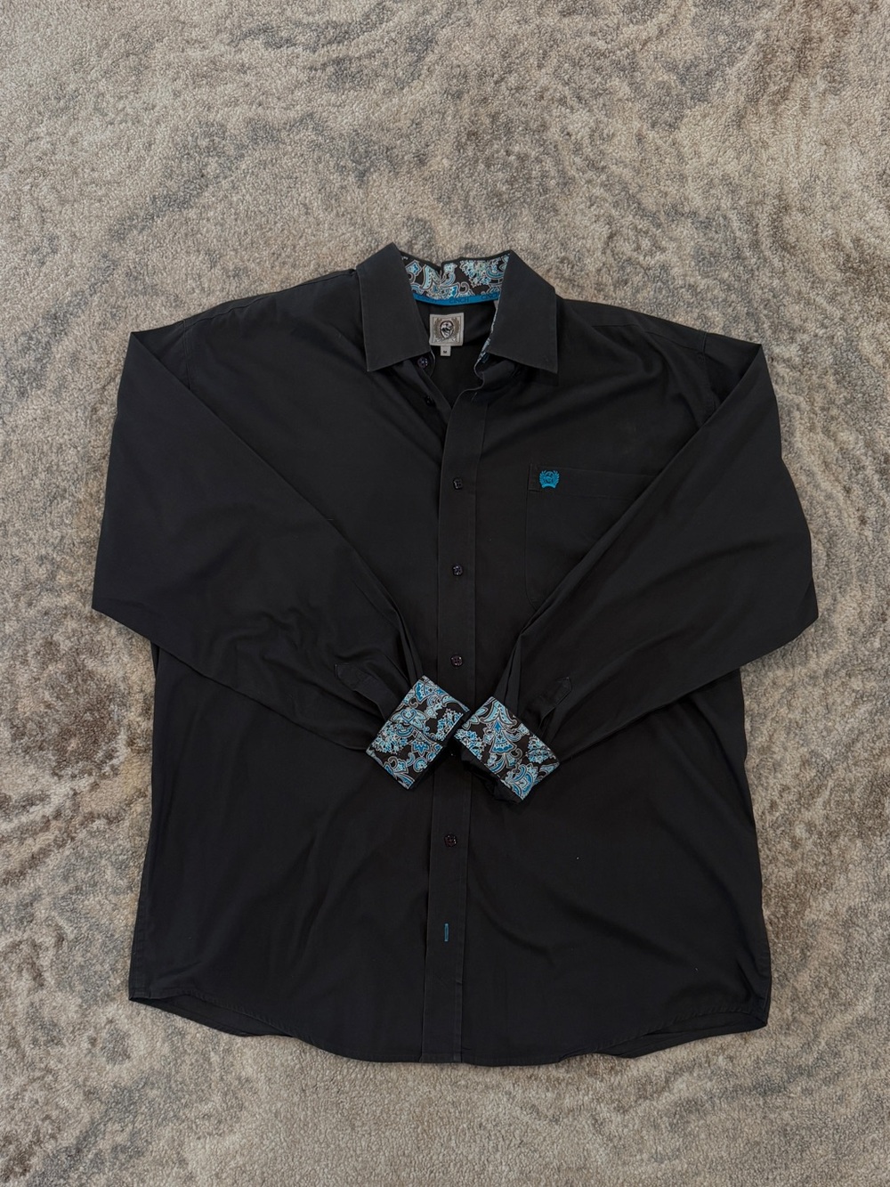 Cinch Black Button-Down Shirt with Blue Paisley Trim